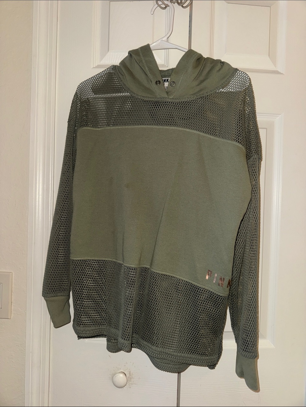 PINK victoria secret Olive Green Mesh-Panel Hoodie Sweater - Unbranded